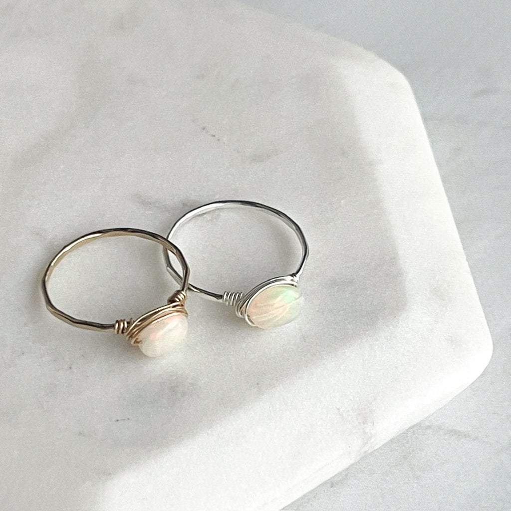 Wire wrapped opal ring on sale