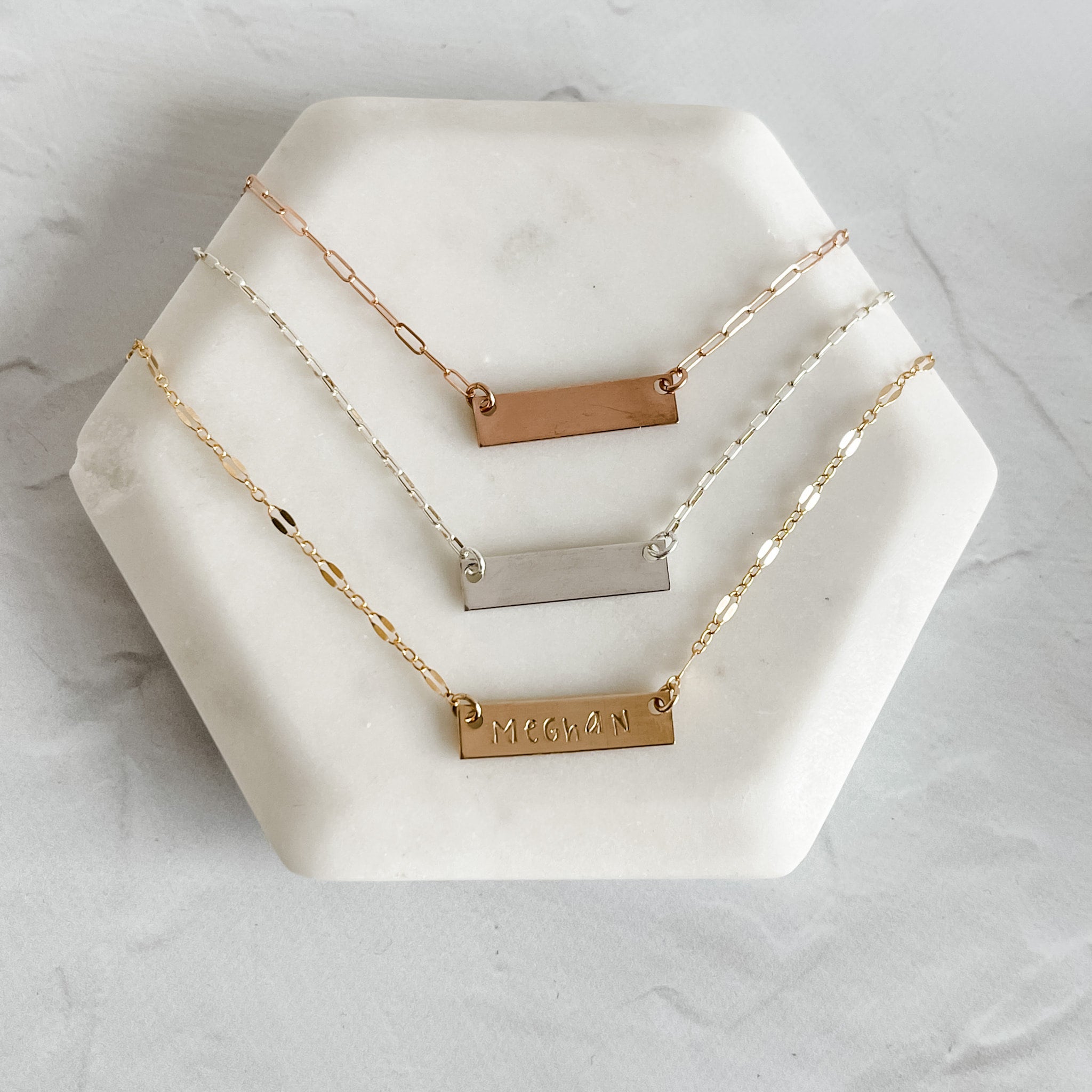 Rose gold horizontal bar necklace shop